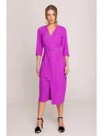 model 20966175 Šaty se zavinovacími detaily ve střední délce levandulová barva - STYLOVE