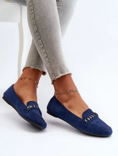 Lesklé dámske mokasíny s retiazkou, tmavomodré Aredilla
