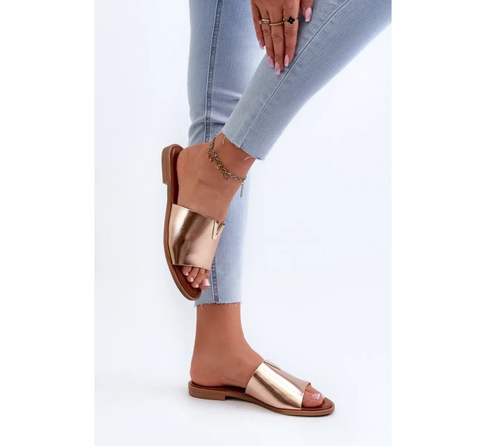 Dámske ploché papuče na podpätku z ekokože, zlaté Maliha