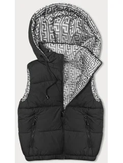 Čierna krátka páperová dámska vesta s kapucňou (16M9091-392)