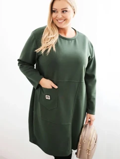Dámské šaty Plus Size model 21486218 s kapsou a rukávem 3/4 khaki - K-Fashion