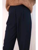 Dámské kalhoty s vysokým pasem a záhyby modré