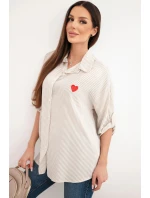 Dámske viskózové tričko s čipkovanými rukávmi a golierom béžovej farby