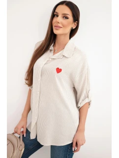 Dámske viskózové tričko s čipkovanými rukávmi a golierom béžovej farby