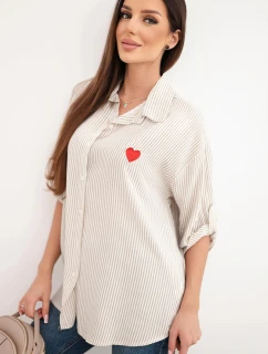 Dámske viskózové tričko s čipkovanými rukávmi a golierom béžovej farby