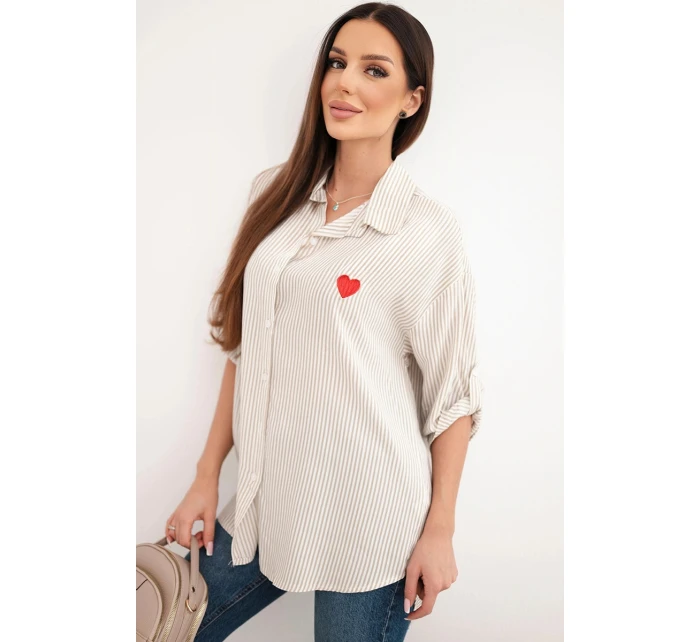 Dámske viskózové tričko s čipkovanými rukávmi a golierom béžovej farby