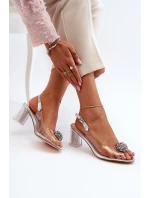 Průhledné sandály na podpatku s ozdobou stříbrné D&A model 21655900 - S.Barski Průhledné sandály na podpatku s ozdobou stříbrné D&A model 21655900 - S.Barski