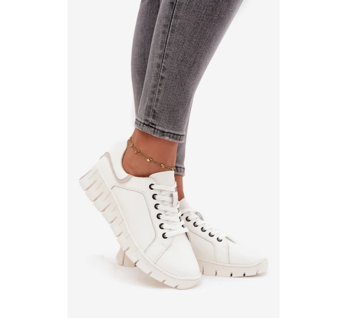 Skórzane Półbuty Damskie Ze Sznurowaniem Vinceza 41493 Białe