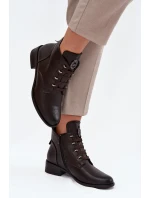 Dámske členkové topánky na nízkom podpätku so zipsom s ozdobou - hnedé Nevalia Dámske členkové topánky na nízkom podpätku so zipsom s ozdobou - hnedé Nevalia