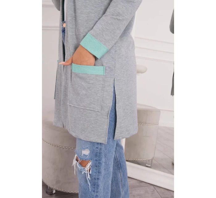 Dvojfarebná pláštenka s kapucňou 21679 mätová+šedá - Kesi