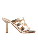 Pohodlné dámské zlaté nazouváky na širokém podpatku Pohodlné dámské zlaté nazouváky na širokém podpatku