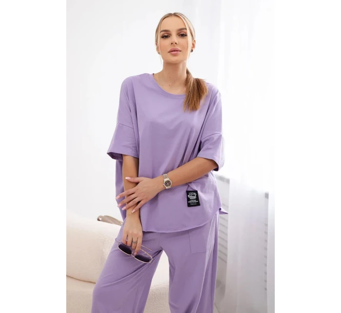Súprava bavlnená blúzka + nohavice svetlo fialová