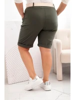 Dámské bavlněné šortky Plus Size s páskem khaki
