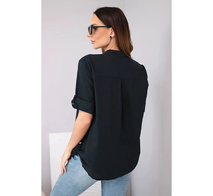 Dámska bavlnená blúzka s krátkym rukávom a vreckom čierna Dámska bavlnená blúzka s krátkym rukávom a vreckom čierna