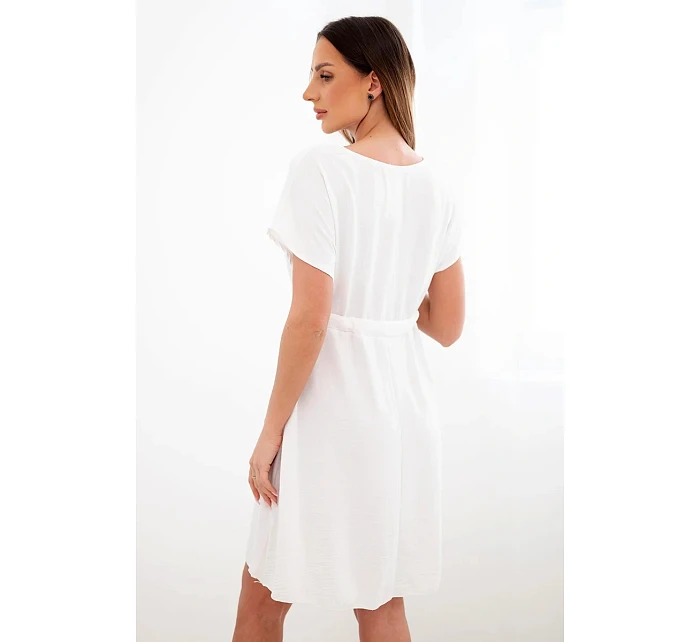 Dámské šaty s krátkým rukávem a vázáním v pase bílá