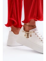 Sneakersy Damskie Na Platformie Z Zawieszkami Białe Tivissa