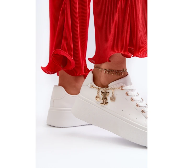 Sneakersy Damskie Na Platformie Z Zawieszkami Białe Tivissa