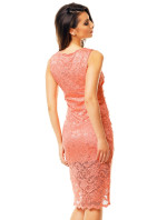 Spoločenské a plesové šaty MAYAADI krajkové s asymetrickou sukňou lososovej - Ružová / XL - MAYAADI