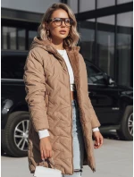 Dámska dlhá prešívaná bunda tmavobéžová FashionStreet TY5438 Dámska dlhá prešívaná bunda tmavobéžová FashionStreet TY5438