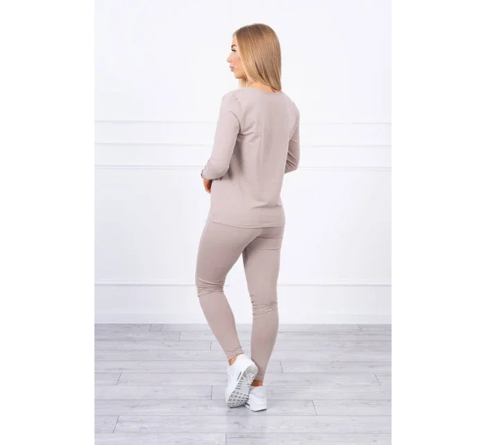 Súprava s gombíkovým výstrihom tmavo béžová