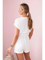 Krátký overal model 19780119 v pase ecru - K-Fashion Krátký overal model 19780119 v pase ecru - K-Fashion