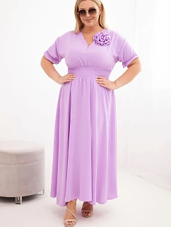 Dámske šaty Plus Size s výstrihom do V a opaskom v páse svetlo fialová