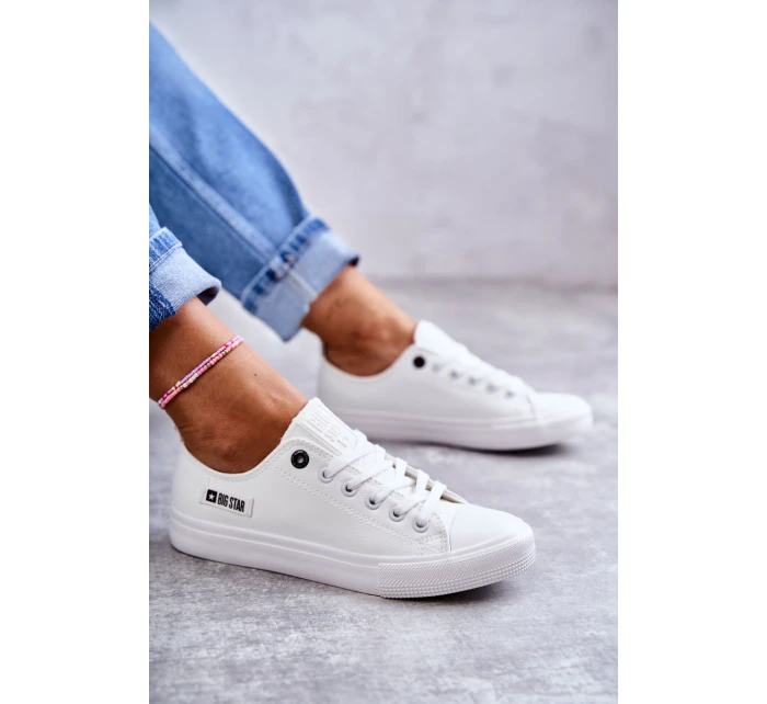 Damskie Skórzane Niskie Trampki Big Star KK274010 Białe