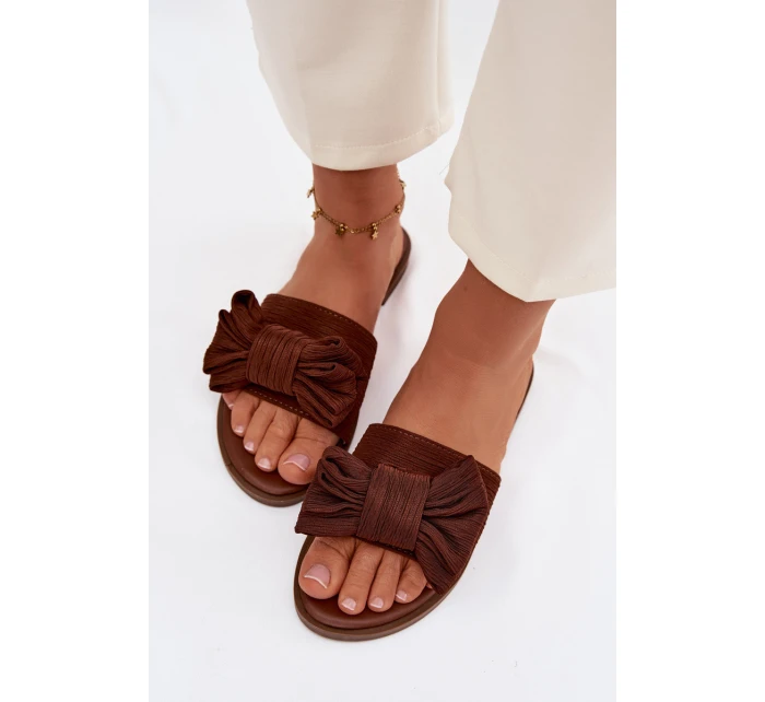 Dámské ploché sandály s mašlí Hnědé Amivelle