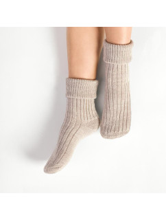 Pletené ponožky na spanie 067 béžové s vlnou