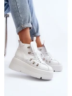 Zazoo 3416 Skórzane Damskie Buty Sportowe Białe