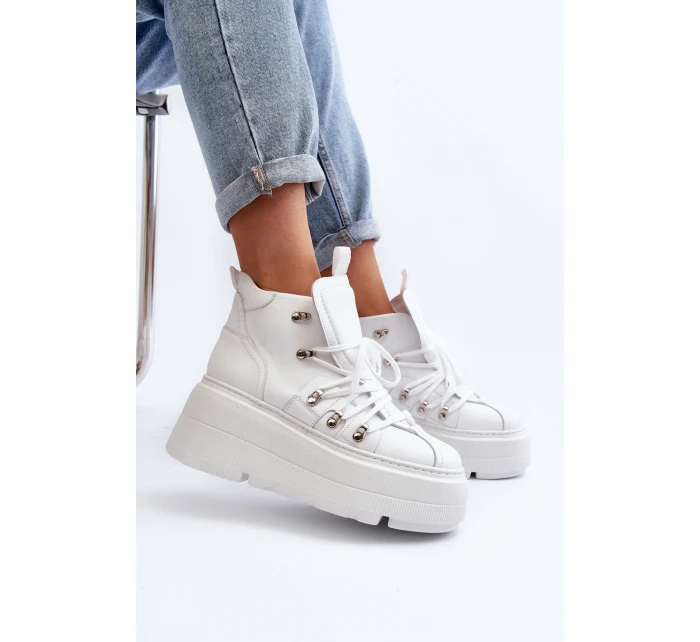 Zazoo 3416 Skórzane Damskie Buty Sportowe Białe