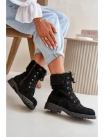 Damskie Ocieplane Botki Workery Na Zamek Czarne Mivael