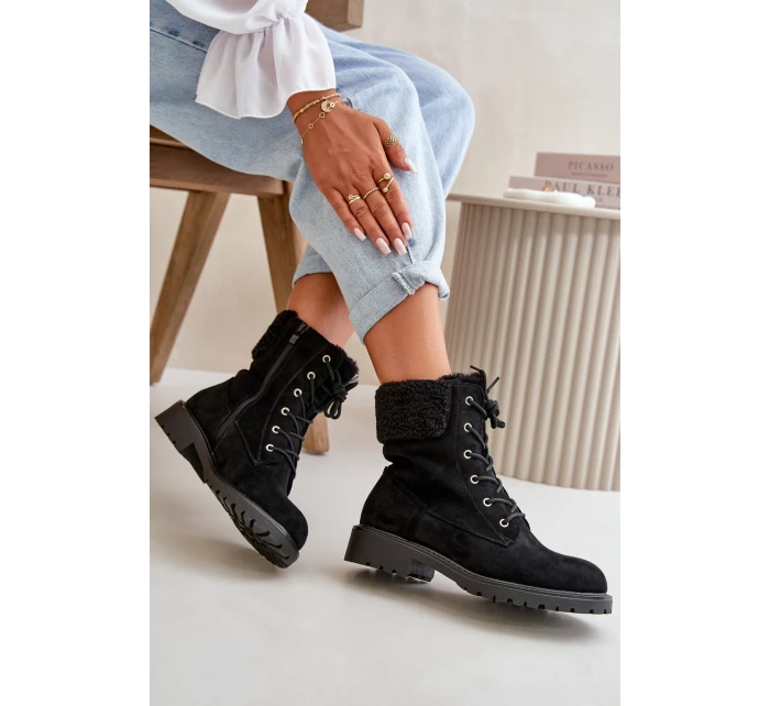 Damskie Ocieplane Botki Workery Na Zamek Czarne Mivael