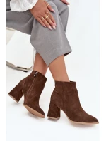 Botki Z Naturalnego Zamszu Obcas Słupek Ocieplane Brązowe Zazoo 3128