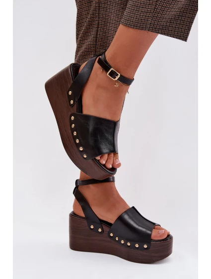 Dámské sandály na platformě se zlatými přezkami Černé Galorina