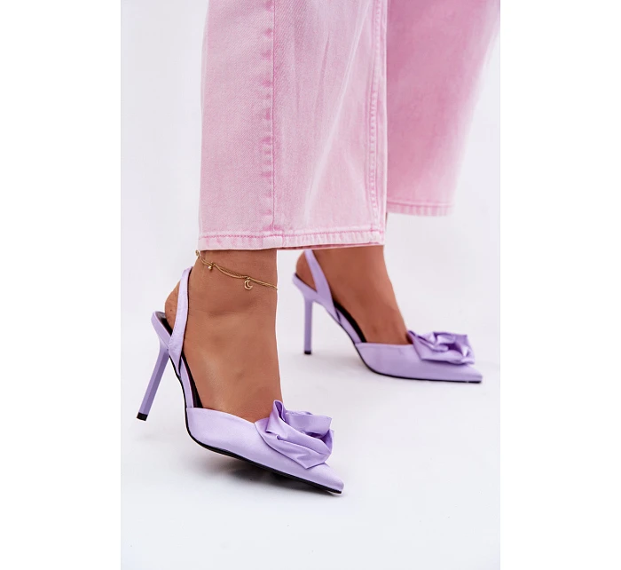 Dámské sandály na podpatku s saténovým provedením fialové Irina