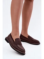 Dámské hnědé semišové mokasíny model 22348968 - VINCEZA Dámské hnědé semišové mokasíny model 22348968 - VINCEZA