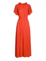 S364 Viskózové maxi košeľové šaty - koralové