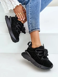 Semišové dámske tenisky na platforme s hrubým šnurovaním Artiker Black