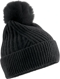 Beechfield B 529 Pletená čiapka s bambulou „Snow Luxe“ 53.0529 čierna