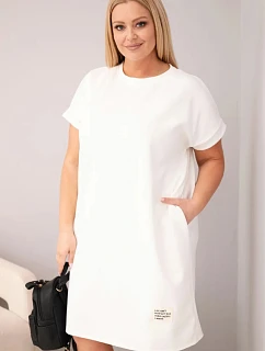 Dámske plus veľkosť šaty s krátkymi rukávmi a vreckami Ecru