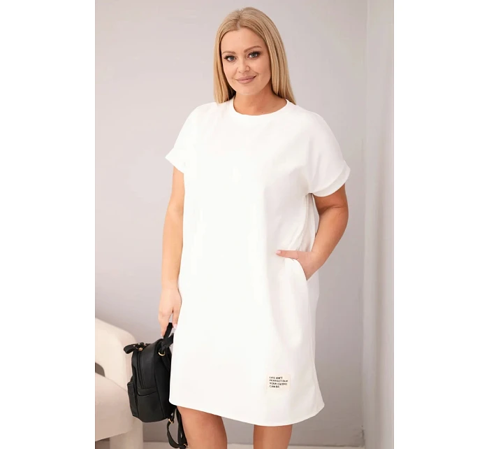 Dámske plus veľkosť šaty s krátkymi rukávmi a vreckami Ecru