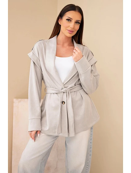 Dámský viskózový kabát s páskem a  fango zelená model 22294710 - K-Fashion