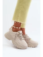 Sneakersy Damskie Na Masywnej Podeszwie Z Ozdobnym Sznurowaniem Beżowe Relissa Sneakersy Damskie Na Masywnej Podeszwie Z Ozdobnym Sznurowaniem Beżowe Relissa