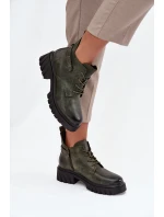 Niskie Ocieplane Botki Damskie Na Klocku Z Ozdobnym Paskiem Ciemnozielone Therisse Niskie Ocieplane Botki Damskie Na Klocku Z Ozdobnym Paskiem Ciemnozielone Therisse