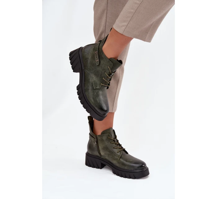 Niskie Ocieplane Botki Damskie Na Klocku Z Ozdobnym Paskiem Ciemnozielone Therisse Niskie Ocieplane Botki Damskie Na Klocku Z Ozdobnym Paskiem Ciemnozielone Therisse