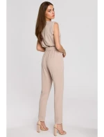 S259 Overal bez rukávov s vypchanými ramenami - béžový
