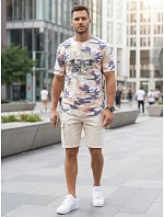 Klasické pánske tričko s kamuflážovým vzorom a potlačou, béžové, FashionStreet NX2001R
