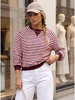 Dámska bavlnená mikina s pruhmi Azara, bordová, FashionStreet RY2932
