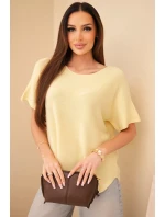 Dámsky sveter s krátkym rukávom voľného strihu žltý